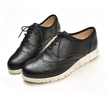 【AMEBER】英倫學院超輕小牛皮繫帶花邊牛津鞋休閒鞋-黑色JP22.5黑色