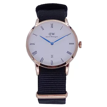 DW Daniel Wellington 經典中的收藏羅馬時尚優質腕錶-黑色帆布+金殼/38mm-DW00100261