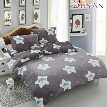 《DUYAN 竹漾》100%法蘭絨雙人舖棉床包兩用毯被組-灰色星雨