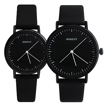 MOMENT 8075 獨特長秒針設計情侶皮帶錶- 黑色-大型