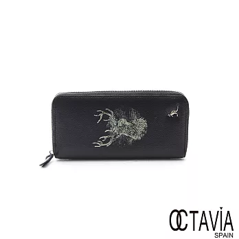 OCTAVIA8真皮 - 美麗鹿角 中性牛皮全拉式長夾- 標誌黑