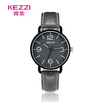 KEZZI珂紫 K-1824 顯眼大數字凸玻鏡面休閒皮帶錶- 灰帶灰面