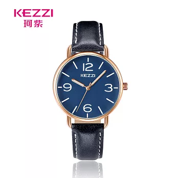 KEZZI珂紫 K-1824 顯眼大數字凸玻鏡面休閒皮帶錶- 藍帶藍面