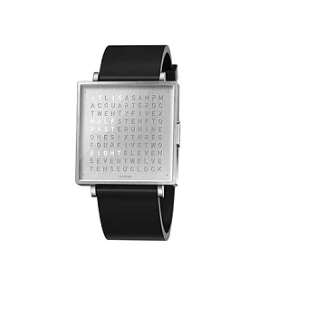 Qlocktwo W39 Fine Steel典雅銀鍊帶腕錶-黑色橡膠錶帶