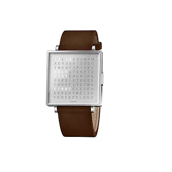 Qlocktwo W39 Fine Steel典雅銀鍊帶腕錶-深咖啡色牛皮錶帶