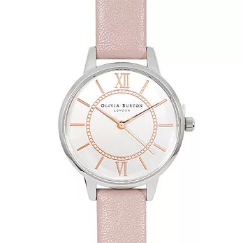 Olivia Burton 英倫復古手錶 夢幻樂園 玫瑰粉真皮錶帶 銀色錶框30mm