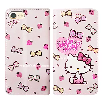 三麗鷗授權Hello Kitty貓 iPhone 8/7 4.7吋 隱形磁力皮套(草莓) 隱形磁扣x雙卡層