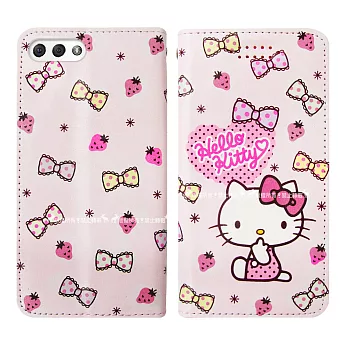 三麗鷗授權Hello Kitty貓 華碩ASUS ZenFone 4 ZE554KL 隱形磁力皮套(草莓) 隱形磁扣x雙卡層