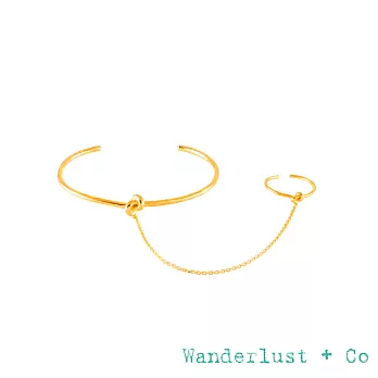 Wanderlust+Co 澳洲品牌 金色戒指X手背鍊X手環 可調式 Knot Gold