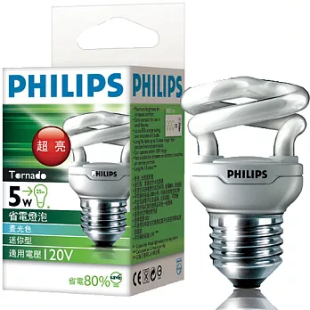 【飛利浦PHILIPS】Tornado 5W T2超亮螺旋省電燈泡 (6入)白光