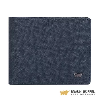 【BRAUN BUFFEL】.德國小金牛 - 洛非諾III系列8卡中翻零錢皮夾 - 午夜藍