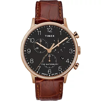 【TIMEX】 天美時 Waterbury系列 經典簡約三眼計時手錶 (黑/咖啡色TXTW2R71600)