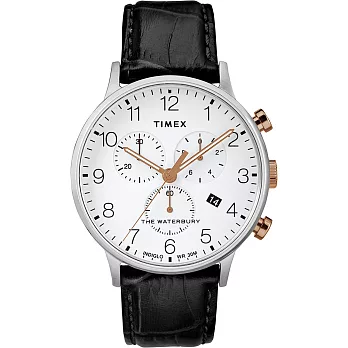 【TIMEX】 天美時 Waterbury系列 經典簡約三眼計時手錶 (白/黑TXTW2R71700)