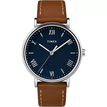 【TIMEX】 天美時 風格系列 羅馬字手錶 (藍/棕色 TXTW2R63900)