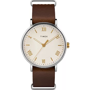 【TIMEX】 天美時 風格系列 羅馬字手錶 (米白/深咖啡色TXTW2R80400)