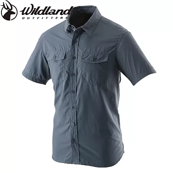 【荒野wildland】男排汗抗UV短袖襯衫L藍灰色
