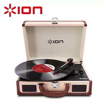 ION Audio 復刻行李箱黑膠唱機豪華皮革版Vinyl Motion Deluxe (福利品)-奶油白奶油白