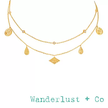 Wanderlust+Co 澳洲品牌 閃耀銀河星系鑲鑽項鍊 金色鑲鑽雙層頸鍊 GALAXY