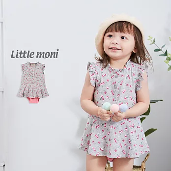 Little moni 甜美荷葉袖包屁衣80灰色