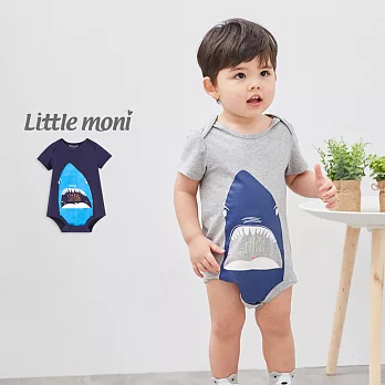 Little moni 鯊魚印圖短袖包屁衣70深藍