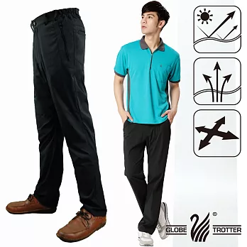 【遊遍天下】MIT台灣製男款涼爽超顯瘦彈性吸濕排汗抗UV長褲(P129)XL黑色