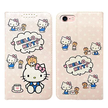 三麗鷗授權 Hello Kitty貓 iPhone 8/iPhone 7 4.7吋 粉嫩系列彩繪磁力皮套(小熊) 有吊飾孔