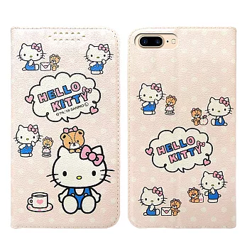三麗鷗授權 Hello Kitty貓 iPhone 8 Plus/7 Plus 5.5吋 粉嫩系列彩繪磁力皮套(小熊) 有吊飾孔