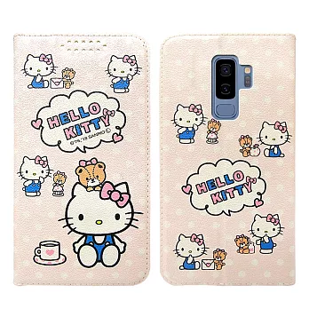 三麗鷗授權 Hello Kitty貓 Samsung Galaxy S9+ / S9 Plus 粉嫩系列彩繪磁力皮套(小熊) 有吊飾孔