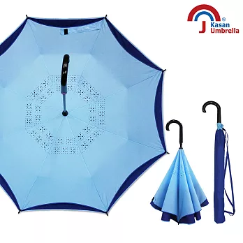 【Kasan 晴雨傘】超潑水自動開防風反向雨傘(水漾藍)