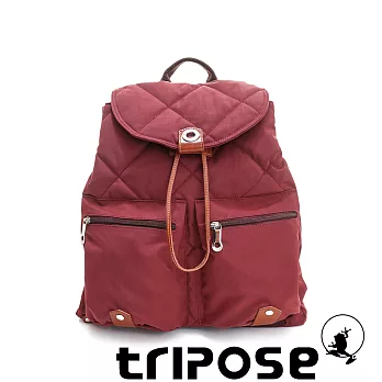 tripose 限量暖款-英倫時尚菱格尼龍後背包(大)暖酒紅色