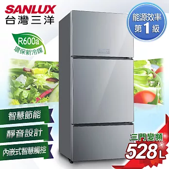 【SANLUX台灣三洋】528L 無邊框采晶玻璃三門直流變頻冰箱星光銀 SR-C528CVG