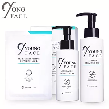 【YONG FACE 雅菲思】涵氧賦活熱銷三件套組(修護面膜5片/盒+妝凝膠150ml+淨膚乳120ml)