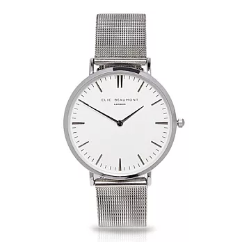 Elie Beaumont 英國時尚手錶 牛津米蘭錶帶系列 白錶盤x銀色錶帶錶框38mm
