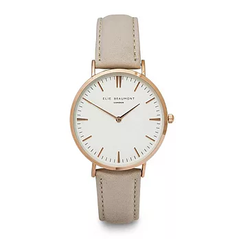 Elie Beaumont 英國時尚手錶 牛津系列 白錶盤x褐色皮革錶帶x玫瑰金錶框38mm