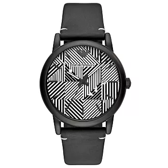 EMPORIO ARMANI 時尚黑白線條大錶徑日期腕錶-AR11136