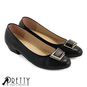 【Pretty】典雅金屬鑽飾低跟包鞋JP22.5黑色