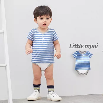 Little moni 條紋短袖包屁衣70亮天藍