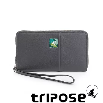 tripose 輕休閒牛皮拉鍊長夾 深灰色