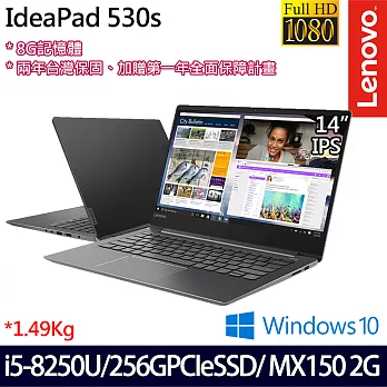 Lenovo聯想IdeaPad 530S 14吋FHD/i5-8250U四核/8G/256G SSD/MX150獨顯/Win10輕薄筆記型電腦(81EU007WTW)