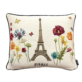 Art de Lys法國原裝 5592B艾菲爾鐵塔及花卉/白色背景/黑色背面/單面抱枕套40X50