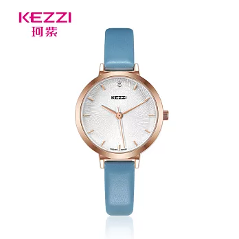 KEZZI珂紫 K-1828 煙花綻放花紋復古細皮帶女錶 - 霧灰藍