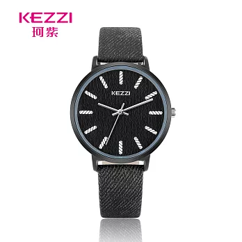 KEZZI珂紫 K-1852 時尚百搭率性牛仔刷色皮帶錶 - 黑面