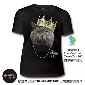 【摩達客】美國The Mountain都會系列 皇冠饒舌貓 藝術中性修身短袖T恤 個性時尚柔軟舒適高級混紡-預購成人版S(台版M)