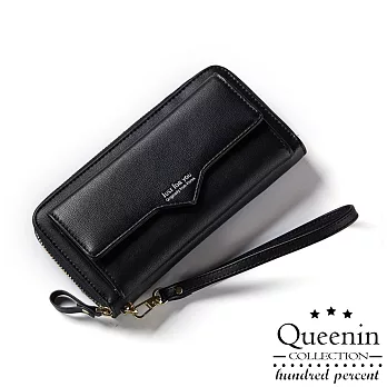 DF Queenin皮夾 - 淡雅甜美風仿皮款長夾手拿包-共3色黑色