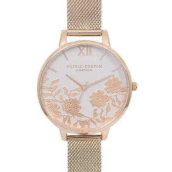 Olivia Burton 英倫復古手錶 浮金歲月法式蕾絲 玫瑰金米蘭金屬錶帶38mm