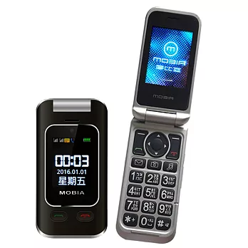 【MOBIA 摩比亞】M800 雙螢幕2.4吋專利助聽折疊手機(雙電充組)黑色