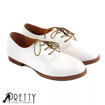 【Pretty】無印極簡綁帶平底牛津鞋JP23.5白色