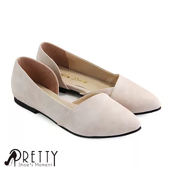 【Pretty】簡約側鏤空尖頭平底鞋JP23粉紅色