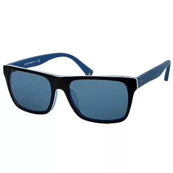 【EMPORIO ARMANI】簡約時尚方框太陽眼鏡-黑藍框藍鏡面(#4048F-539280)