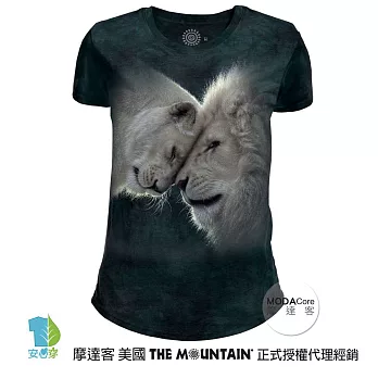 【摩達客】美國The Mountain都會系列 白獅之愛 圓領藝術修身女版短袖T恤 個性時尚輕透柔軟舒適高級混紡-預購成人版XS